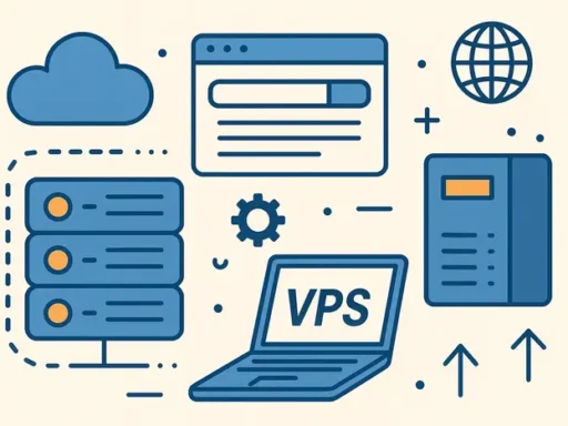 Clean vector illustration showing VPS, cloud, shared, and dedicated hosting concepts. Ideal for blogs, tutorials, or tech articles about web hosting.